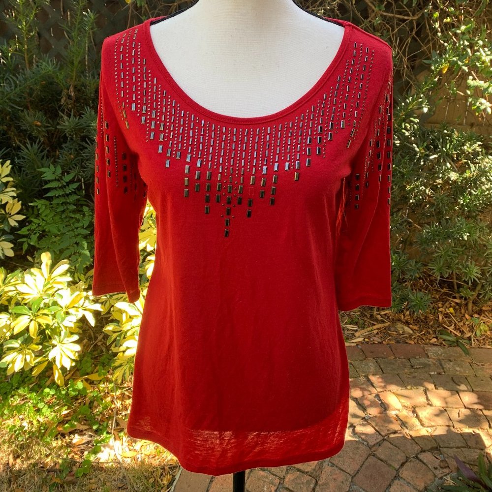 Essentials by Milano Size S Embellished Blouse NWT